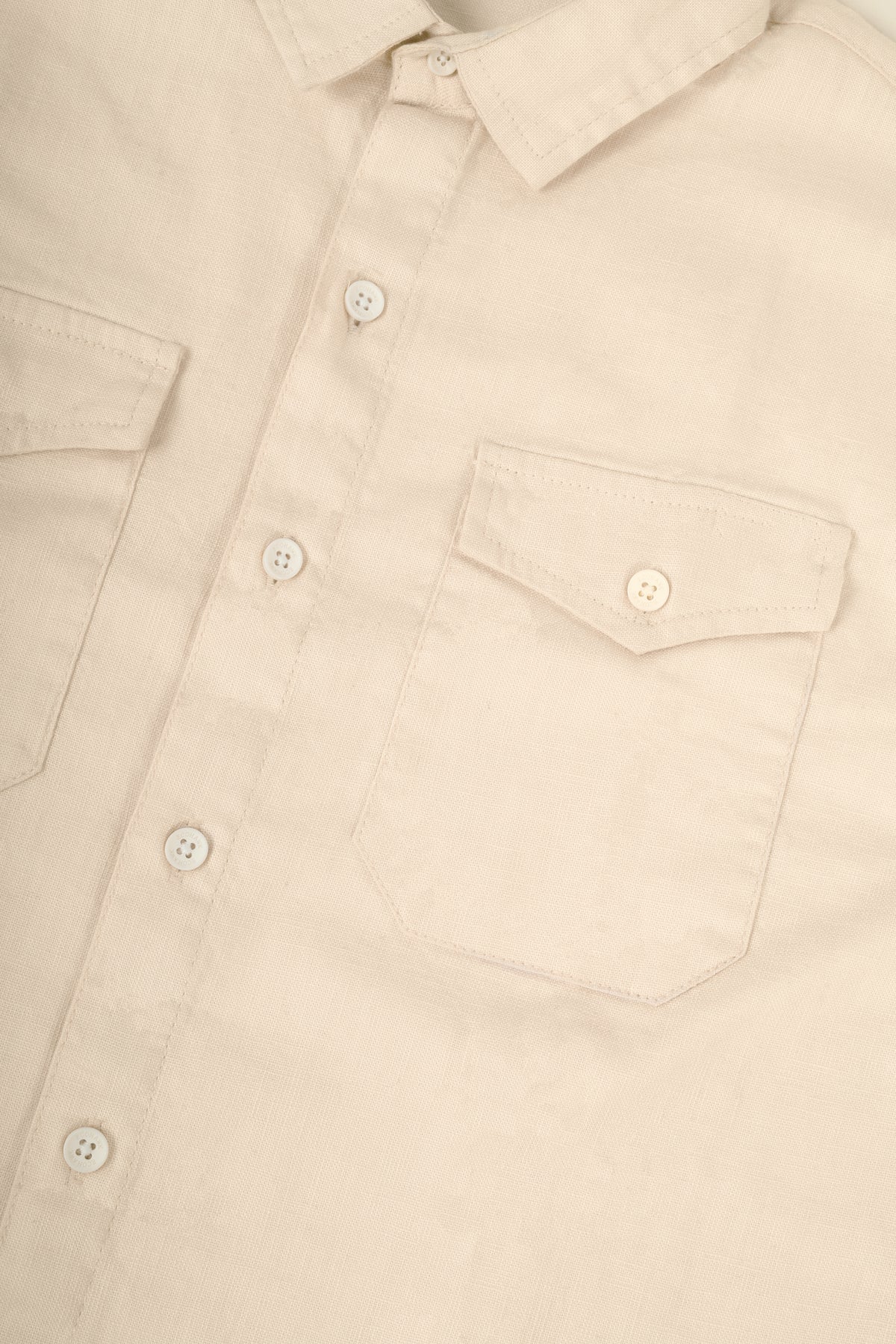 Double Pocket Off White Linen Shirt