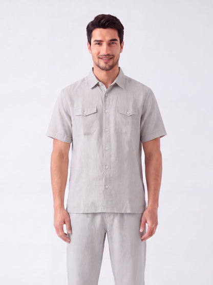 Double Pocket Smoke White Linen Shirt