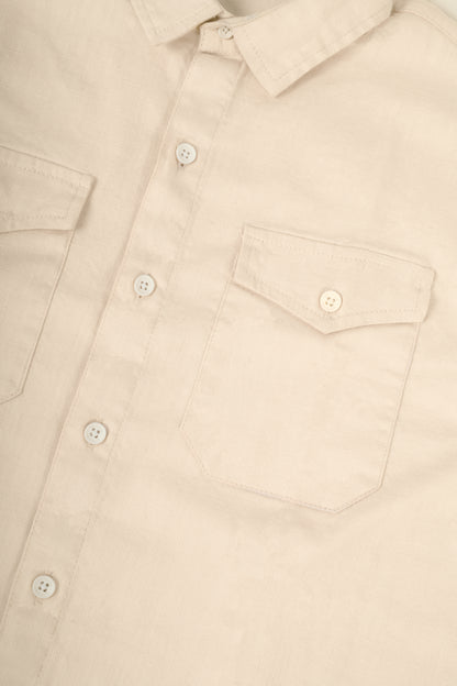 Double Pocket Off White Linen Shirt