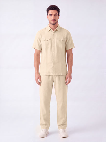 Double Pocket Off White Linen Shirt